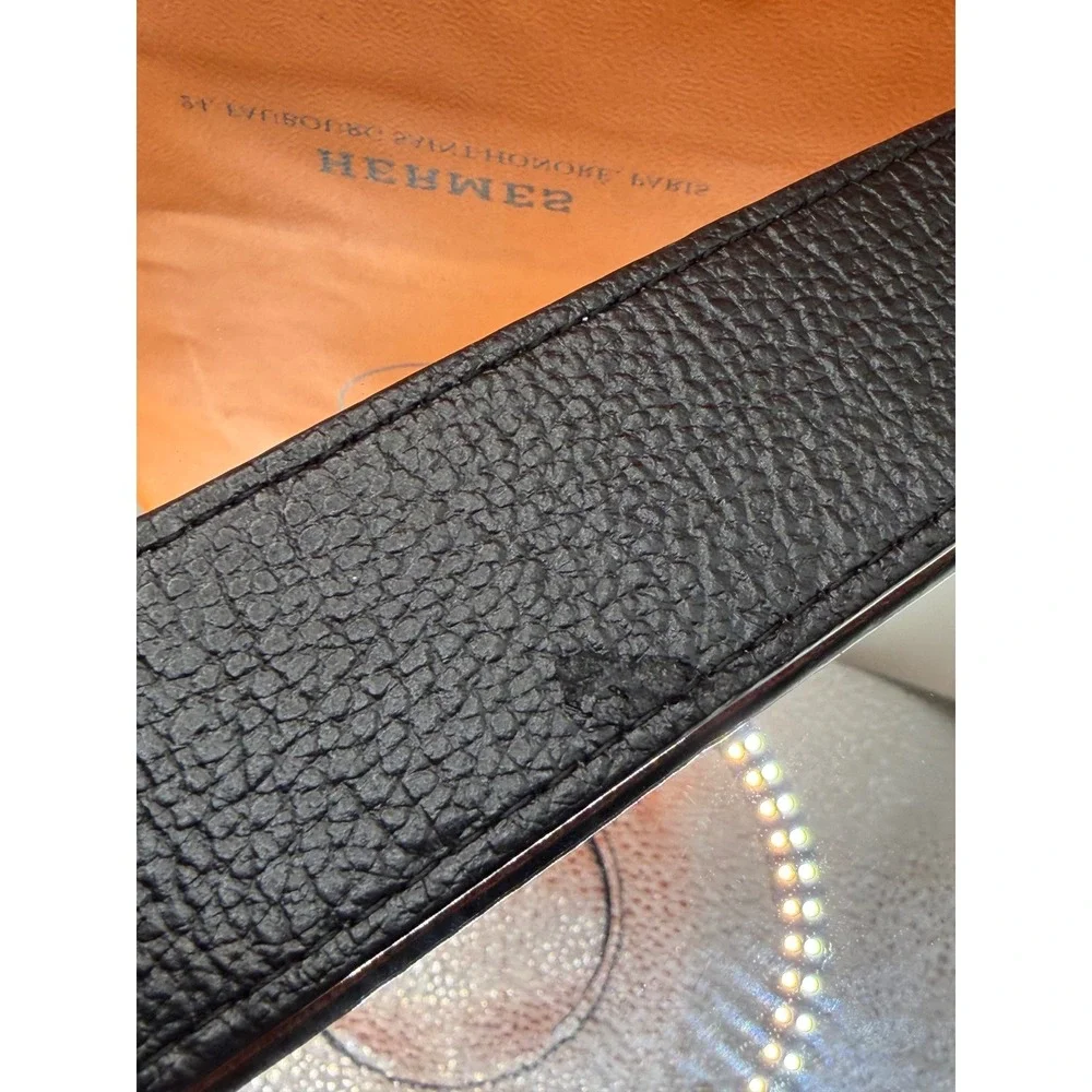 Hermes Reversible Belt Strap Black Orange Togo Epsom Leather 125cm France